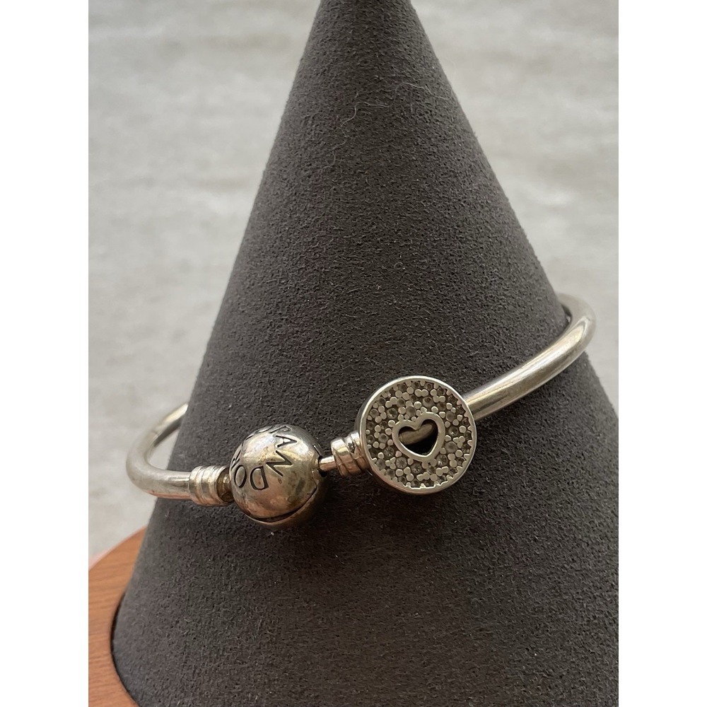 Pandora ALE 925 Sterling Silver Bangle Bracelet Happy Anniversary Charm